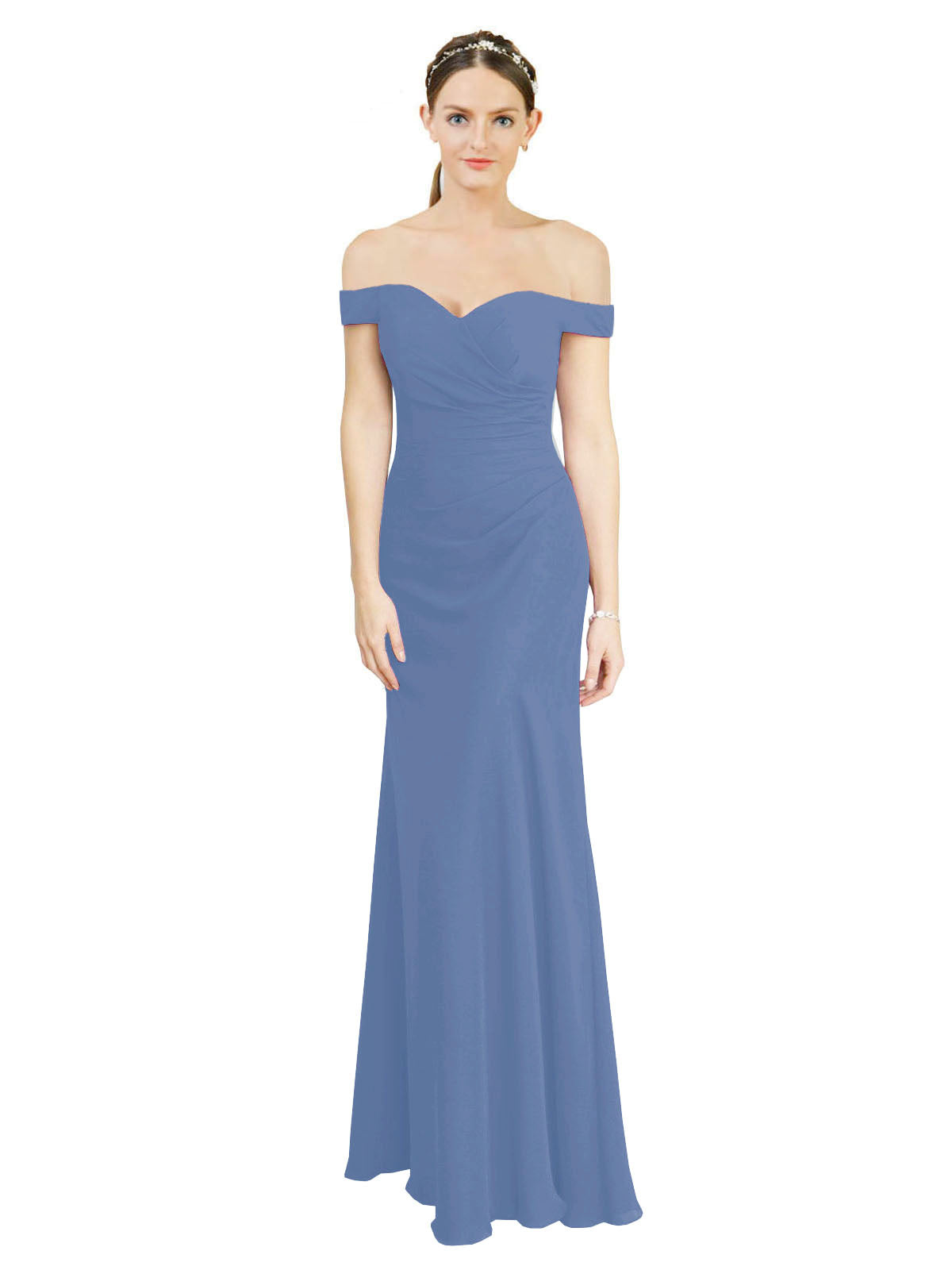 Windsor Blue Mermaid Off the Shoulder Sleeveless Long Bridesmaid Dress Carolyn