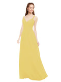 Daffodil A-Line V-Neck Spaghetti Straps Sleeveless Long Bridesmaid Dress Livia