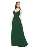 Dark Green A-Line V-Neck Spaghetti Straps Sleeveless Long Bridesmaid Dress Livia