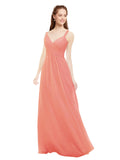 Desert Rose A-Line V-Neck Spaghetti Straps Sleeveless Long Bridesmaid Dress Livia