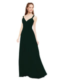 Ever Green A-Line V-Neck Spaghetti Straps Sleeveless Long Bridesmaid Dress Livia