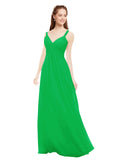 Green A-Line V-Neck Spaghetti Straps Sleeveless Long Bridesmaid Dress Livia