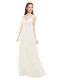 Ivory A-Line V-Neck Spaghetti Straps Sleeveless Long Bridesmaid Dress Livia