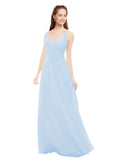 Light Sky Blue A-Line V-Neck Spaghetti Straps Sleeveless Long Bridesmaid Dress Livia