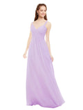 Lilac A-Line V-Neck Spaghetti Straps Sleeveless Long Bridesmaid Dress Livia