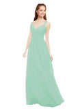 Mint Green A-Line V-Neck Spaghetti Straps Sleeveless Long Bridesmaid Dress Livia