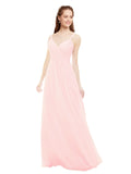 Pink A-Line V-Neck Spaghetti Straps Sleeveless Long Bridesmaid Dress Livia