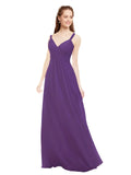 Plum Purple A-Line V-Neck Spaghetti Straps Sleeveless Long Bridesmaid Dress Livia