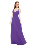 Purple A-Line V-Neck Spaghetti Straps Sleeveless Long Bridesmaid Dress Livia