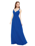 Royal Blue A-Line V-Neck Spaghetti Straps Sleeveless Long Bridesmaid Dress Livia