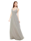Silver A-Line V-Neck Spaghetti Straps Sleeveless Long Bridesmaid Dress Livia