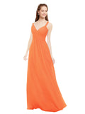 Tangerine Tango A-Line V-Neck Spaghetti Straps Sleeveless Long Bridesmaid Dress Livia