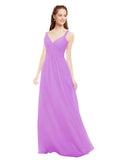 Violet A-Line V-Neck Spaghetti Straps Sleeveless Long Bridesmaid Dress Livia