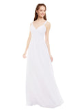 White A-Line V-Neck Spaghetti Straps Sleeveless Long Bridesmaid Dress Livia