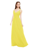 Yellow A-Line V-Neck Spaghetti Straps Sleeveless Long Bridesmaid Dress Livia