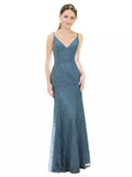 Sheath V-Neck Spaghetti Straps Floor Length Long Bridesmaid Dress Ellen