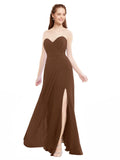 Brown A-Line Sweetheart Strapless Sleeveless Long Bridesmaid Dress Meadow