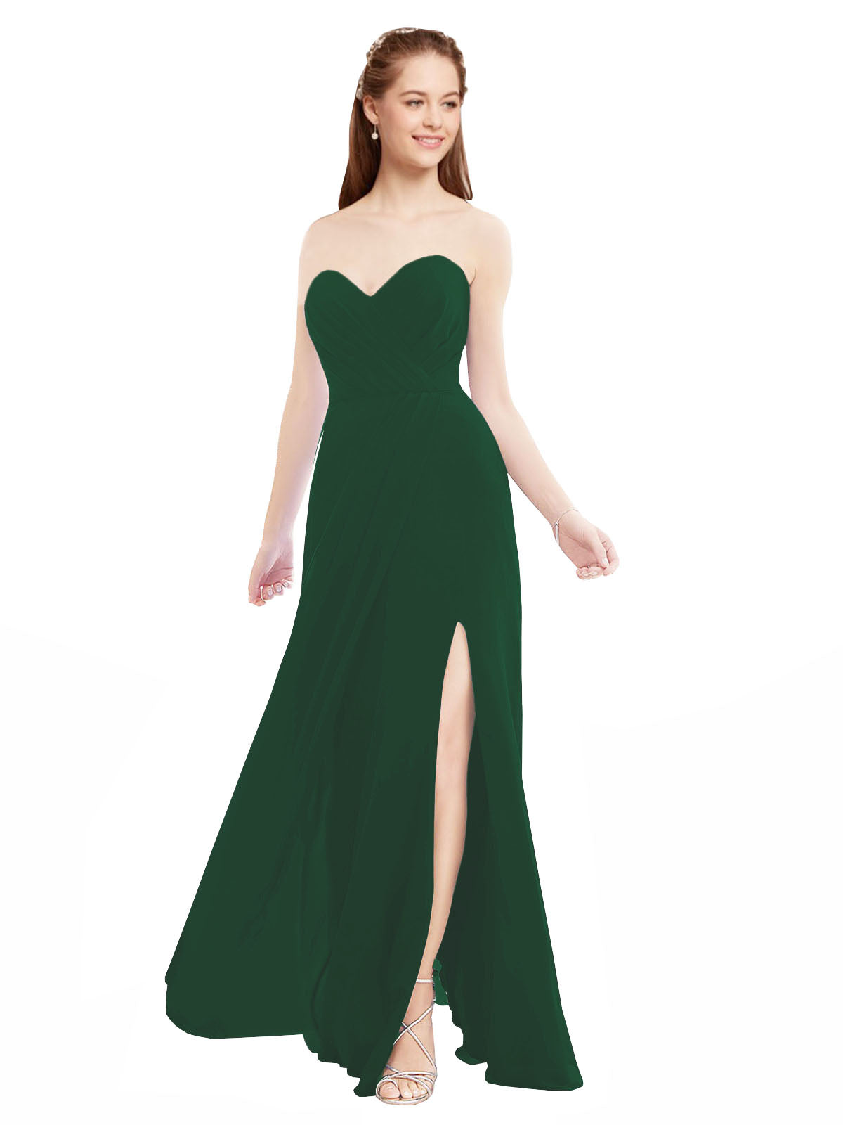 Dark Green A-Line Sweetheart Strapless Sleeveless Long Bridesmaid Dress Meadow