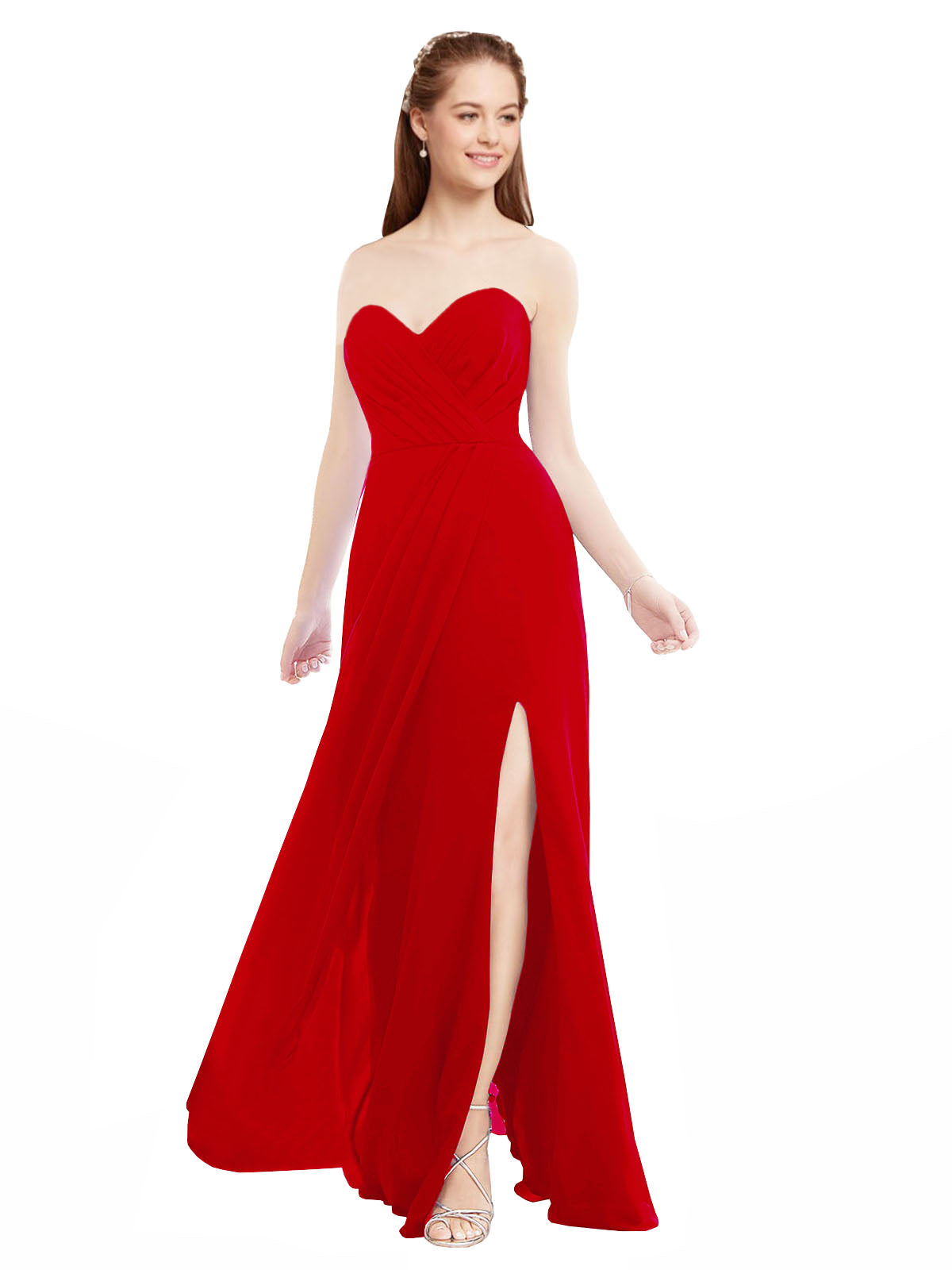 Dark Red A-Line Sweetheart Strapless Sleeveless Long Bridesmaid Dress Meadow