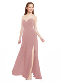Dusty Pink A-Line Sweetheart Strapless Sleeveless Long Bridesmaid Dress Meadow