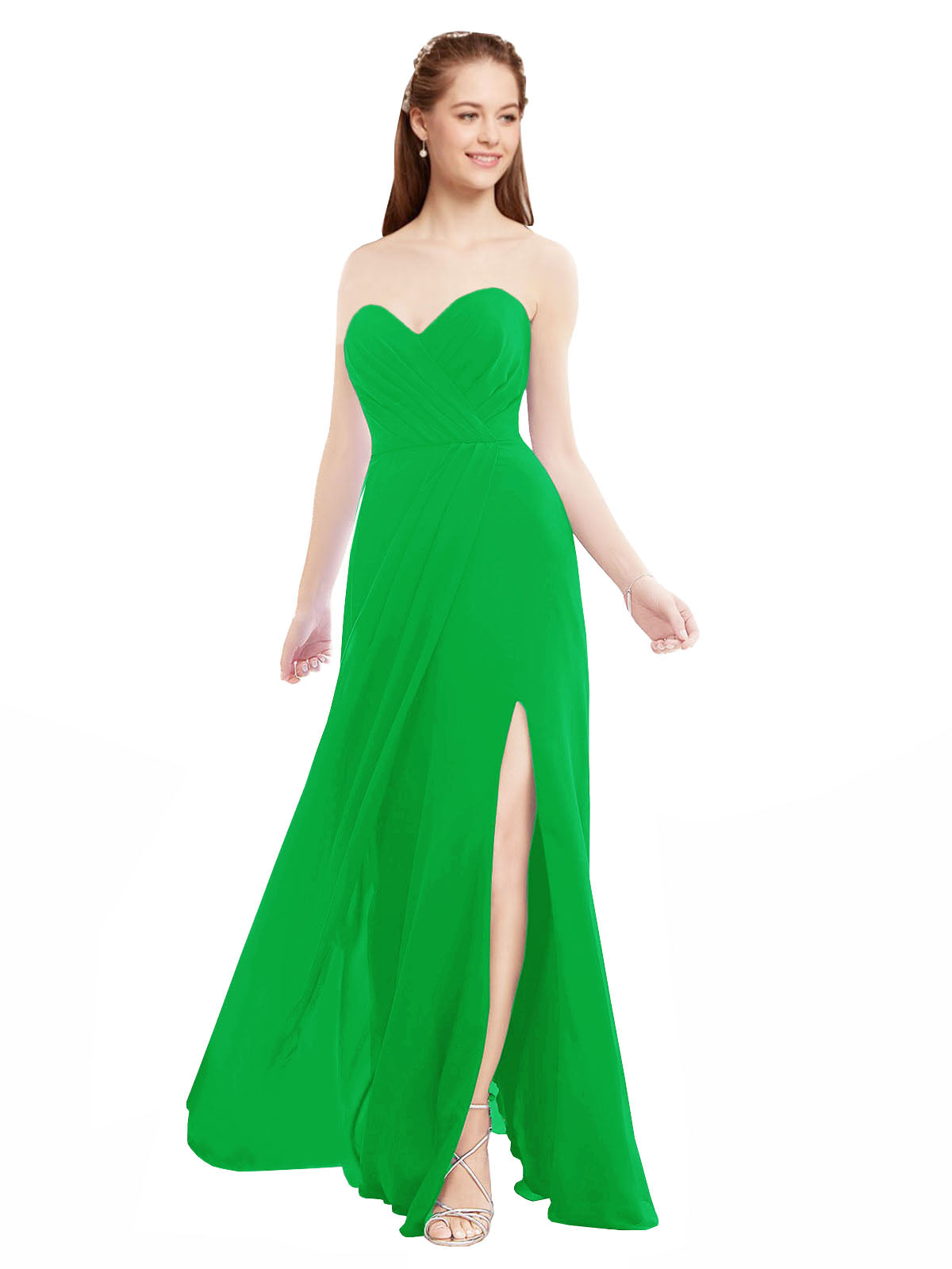 Green A-Line Sweetheart Strapless Sleeveless Long Bridesmaid Dress Meadow