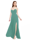 Icelandic Silver A-Line Sweetheart Strapless Sleeveless Long Bridesmaid Dress Meadow