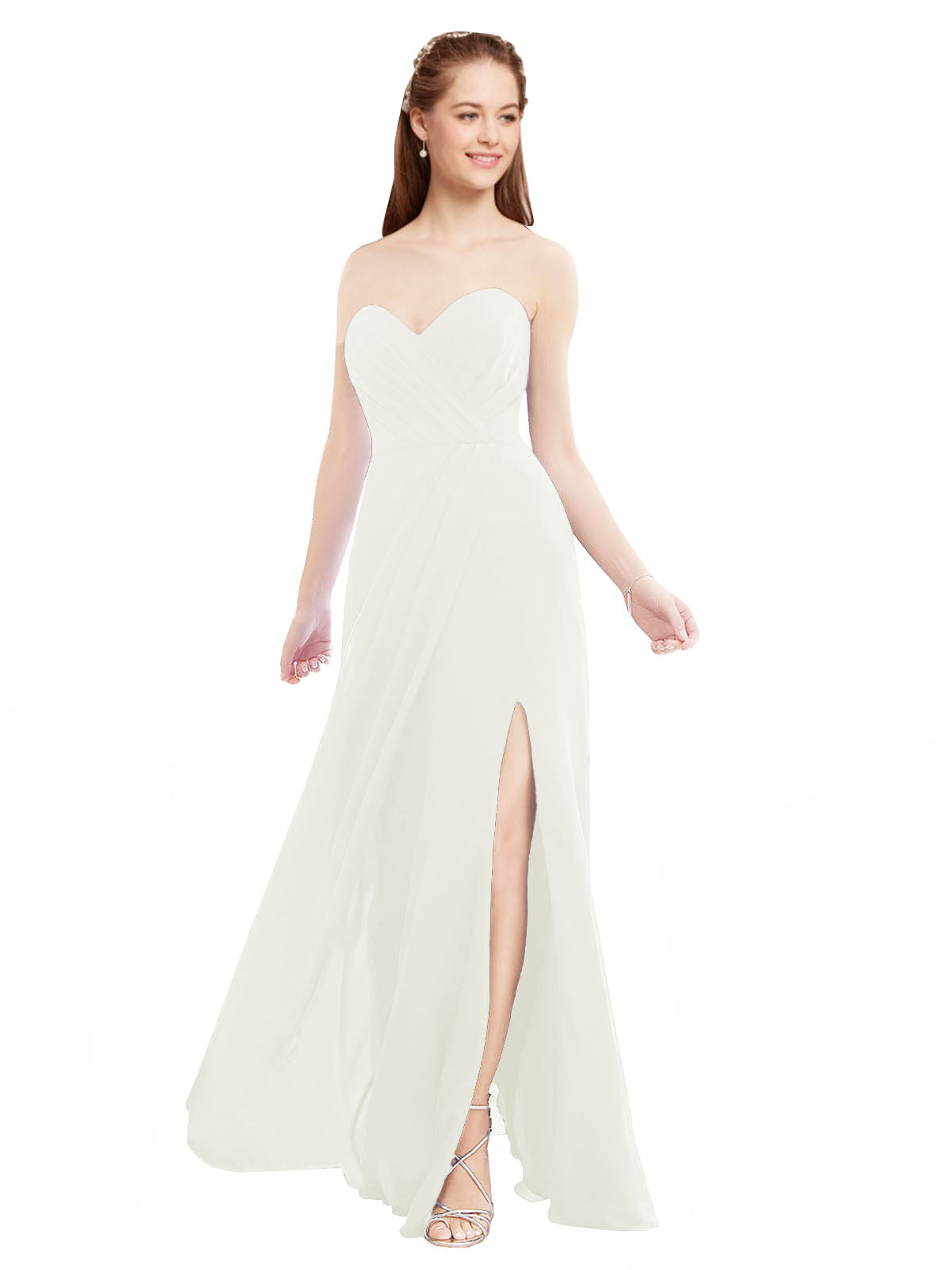 Ivory A-Line Sweetheart Strapless Sleeveless Long Bridesmaid Dress Meadow