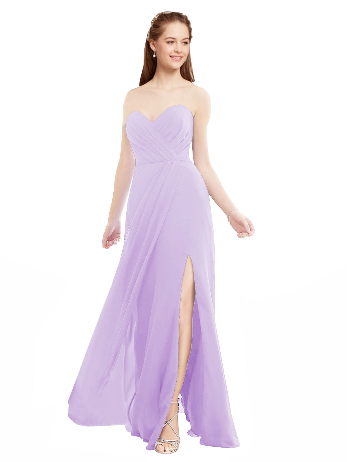 Lilac A-Line Sweetheart Strapless Sleeveless Long Bridesmaid Dress Meadow