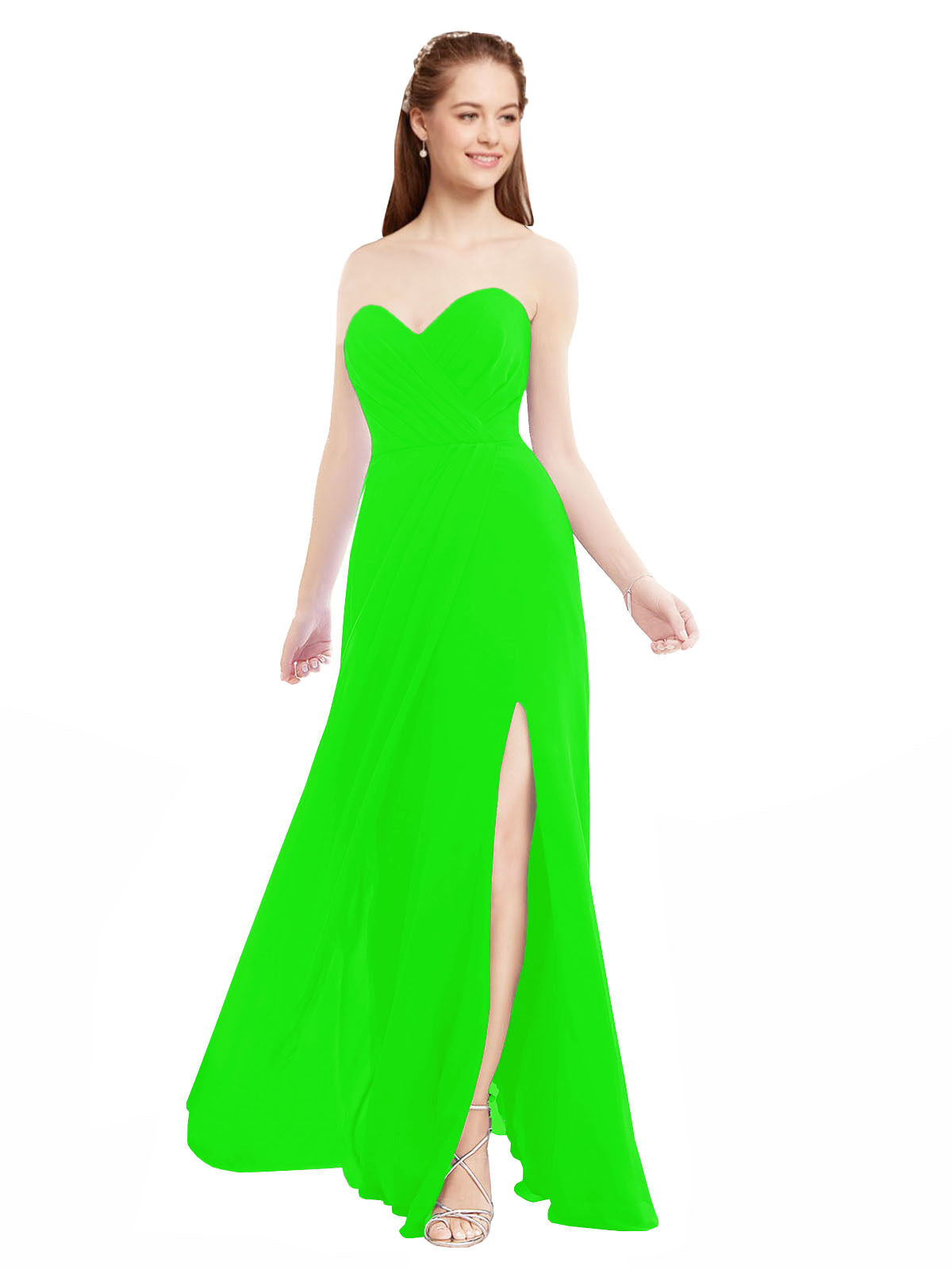 Lime Green A-Line Sweetheart Strapless Sleeveless Long Bridesmaid Dress Meadow