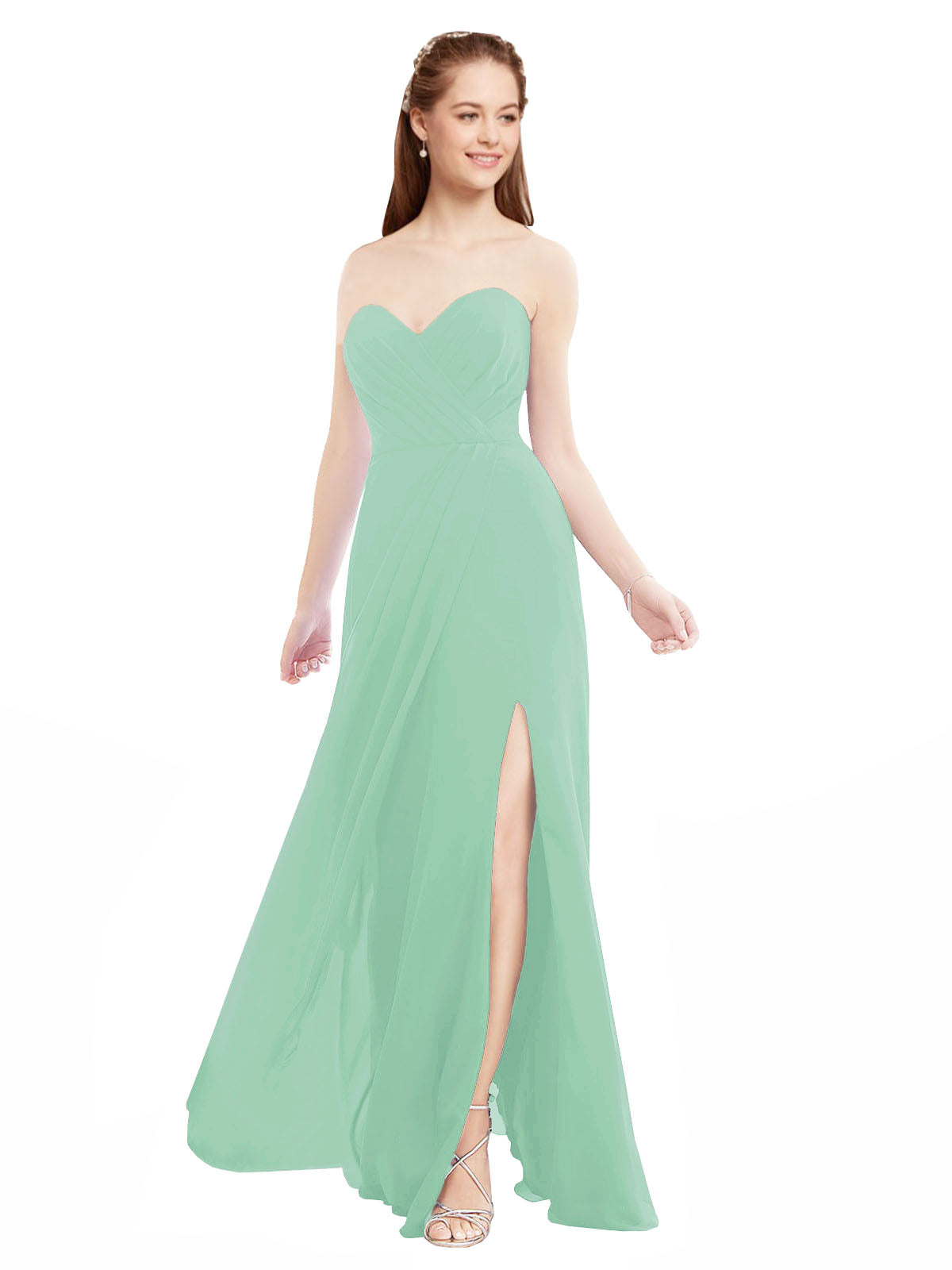 Mint Green A-Line Sweetheart Strapless Sleeveless Long Bridesmaid Dress Meadow