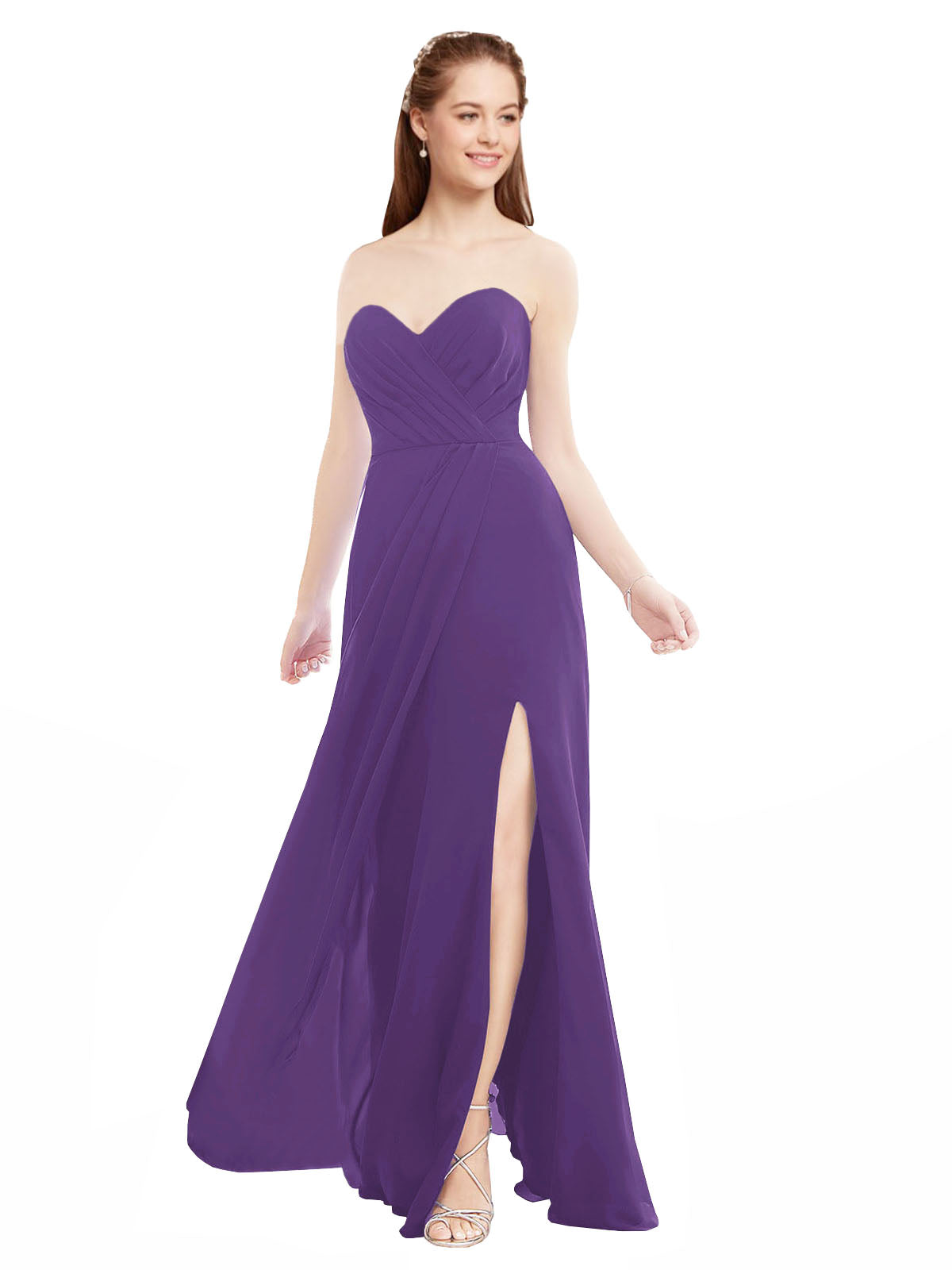 Plum Purple A-Line Sweetheart Strapless Sleeveless Long Bridesmaid Dress Meadow