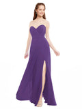 Plum Purple A-Line Sweetheart Strapless Sleeveless Long Bridesmaid Dress Meadow