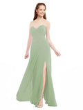 Smoke Green A-Line Sweetheart Strapless Sleeveless Long Bridesmaid Dress Meadow