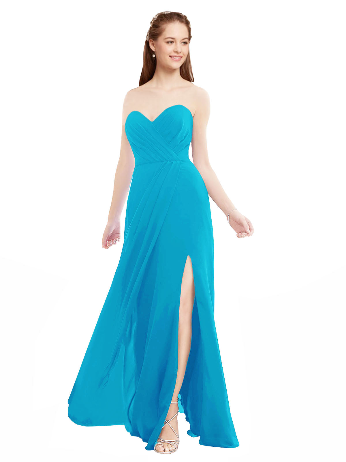 Turquoise A-Line Sweetheart Strapless Sleeveless Long Bridesmaid Dress Meadow