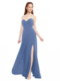 Windsor Blue A-Line Sweetheart Strapless Sleeveless Long Bridesmaid Dress Meadow