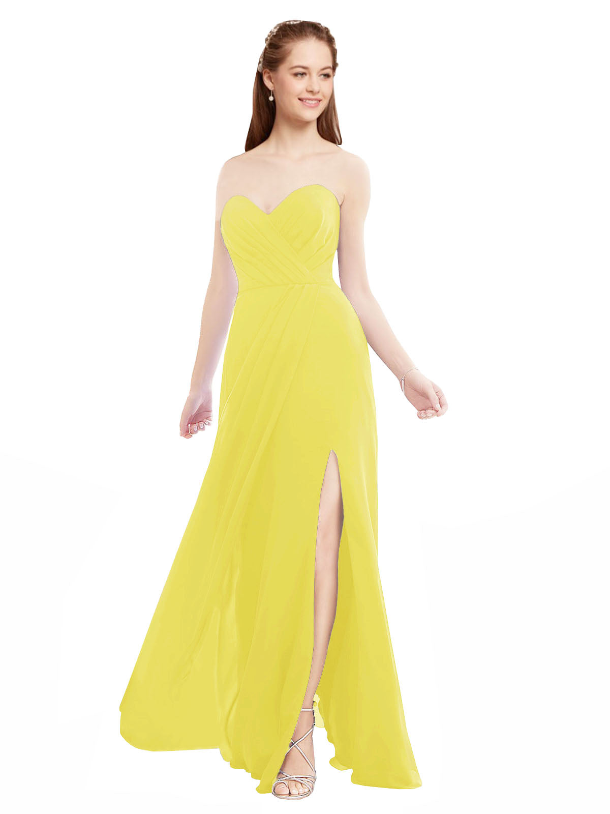 Yellow A-Line Sweetheart Strapless Sleeveless Long Bridesmaid Dress Meadow