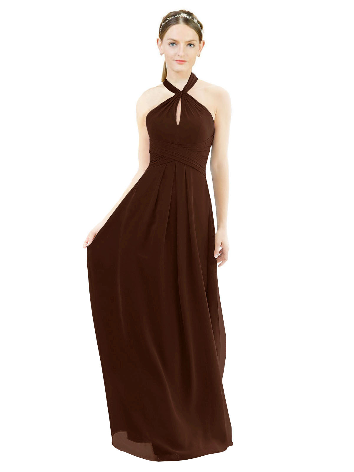 Chocolate A-Line Halter Sleeveless Long Bridesmaid Dress Milan