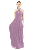 Dark Lavender A-Line Halter Sleeveless Long Bridesmaid Dress Milan