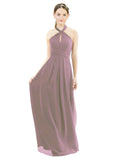 Dusty Rose A-Line Halter Sleeveless Long Bridesmaid Dress Milan