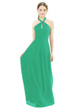 Emerald Green A-Line Halter Sleeveless Long Bridesmaid Dress Milan