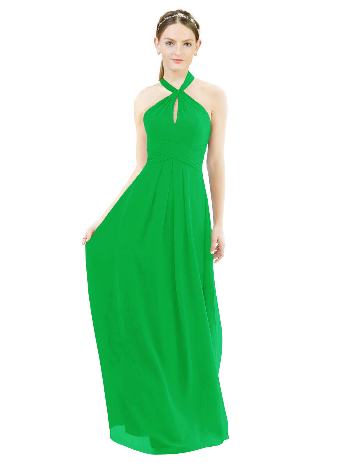 Green A-Line Halter Sleeveless Long Bridesmaid Dress Milan