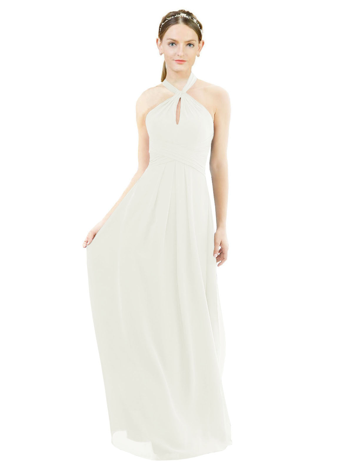 Ivory A-Line Halter Sleeveless Long Bridesmaid Dress Milan