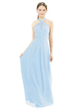 Light Sky Blue A-Line Halter Sleeveless Long Bridesmaid Dress Milan