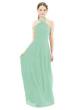 Mint Green A-Line Halter Sleeveless Long Bridesmaid Dress Milan