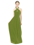 Olive Green A-Line Halter Sleeveless Long Bridesmaid Dress Milan