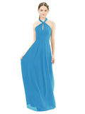 Peacock Blue A-Line Halter Sleeveless Long Bridesmaid Dress Milan