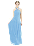 Periwinkle A-Line Halter Sleeveless Long Bridesmaid Dress Milan