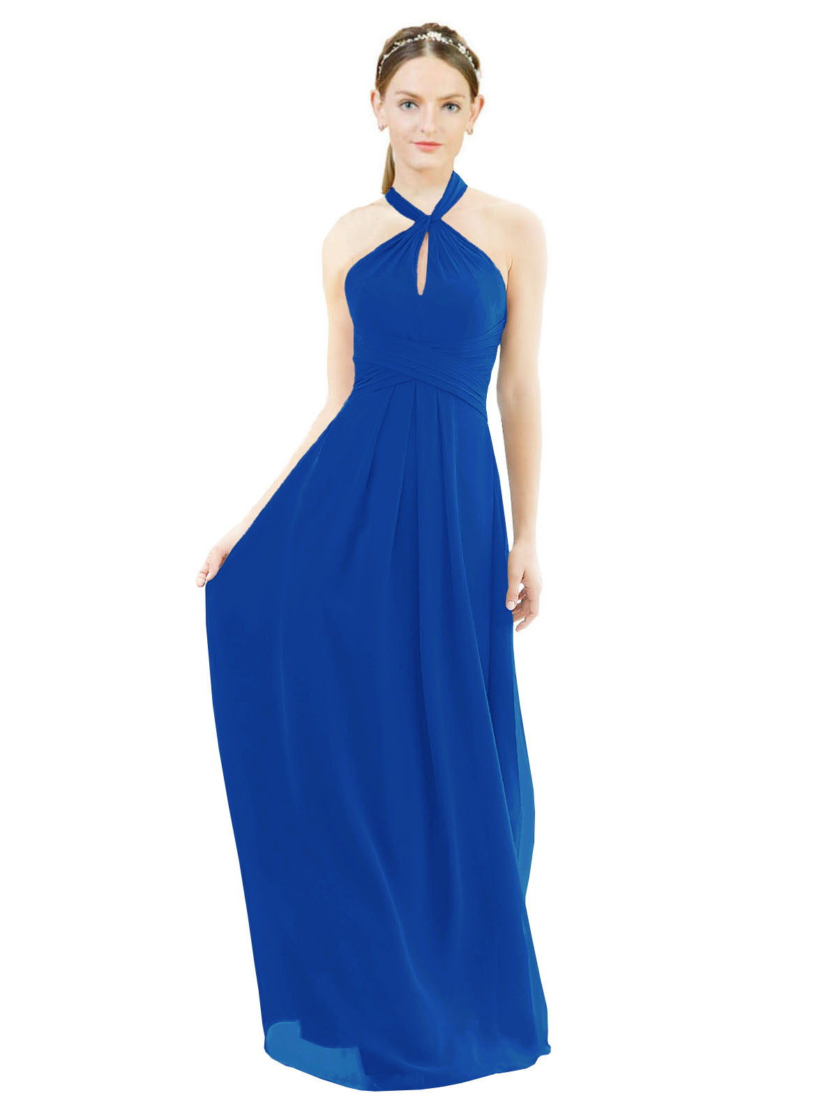 Royal Blue A-Line Halter Sleeveless Long Bridesmaid Dress Milan