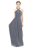 Slate Grey A-Line Halter Sleeveless Long Bridesmaid Dress Milan