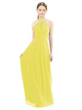 Yellow A-Line Halter Sleeveless Long Bridesmaid Dress Milan